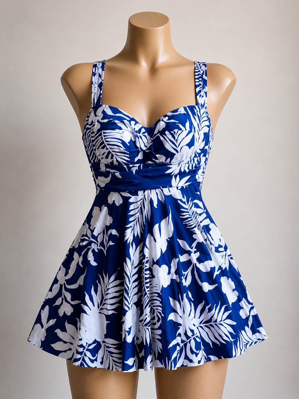 B2PRITY Blue & White Tropical One-Piece Swim Size Small
